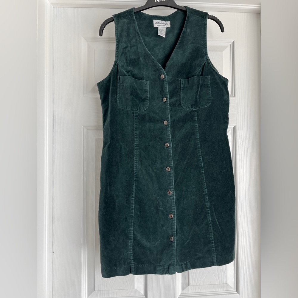 Kathy Ireland Sportswear Button Down Green Velvet Mini Dress